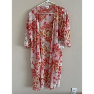 LuLaRoe Shirley Kimono Cardigan Pink Floral Patchwork Chiffon Open Front Medium